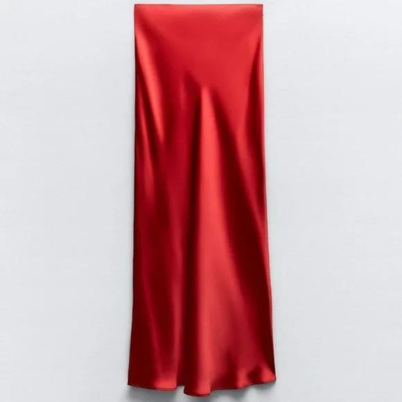ZARA SATIN EFFECT LONG SKIRT - Picture 7 of 9